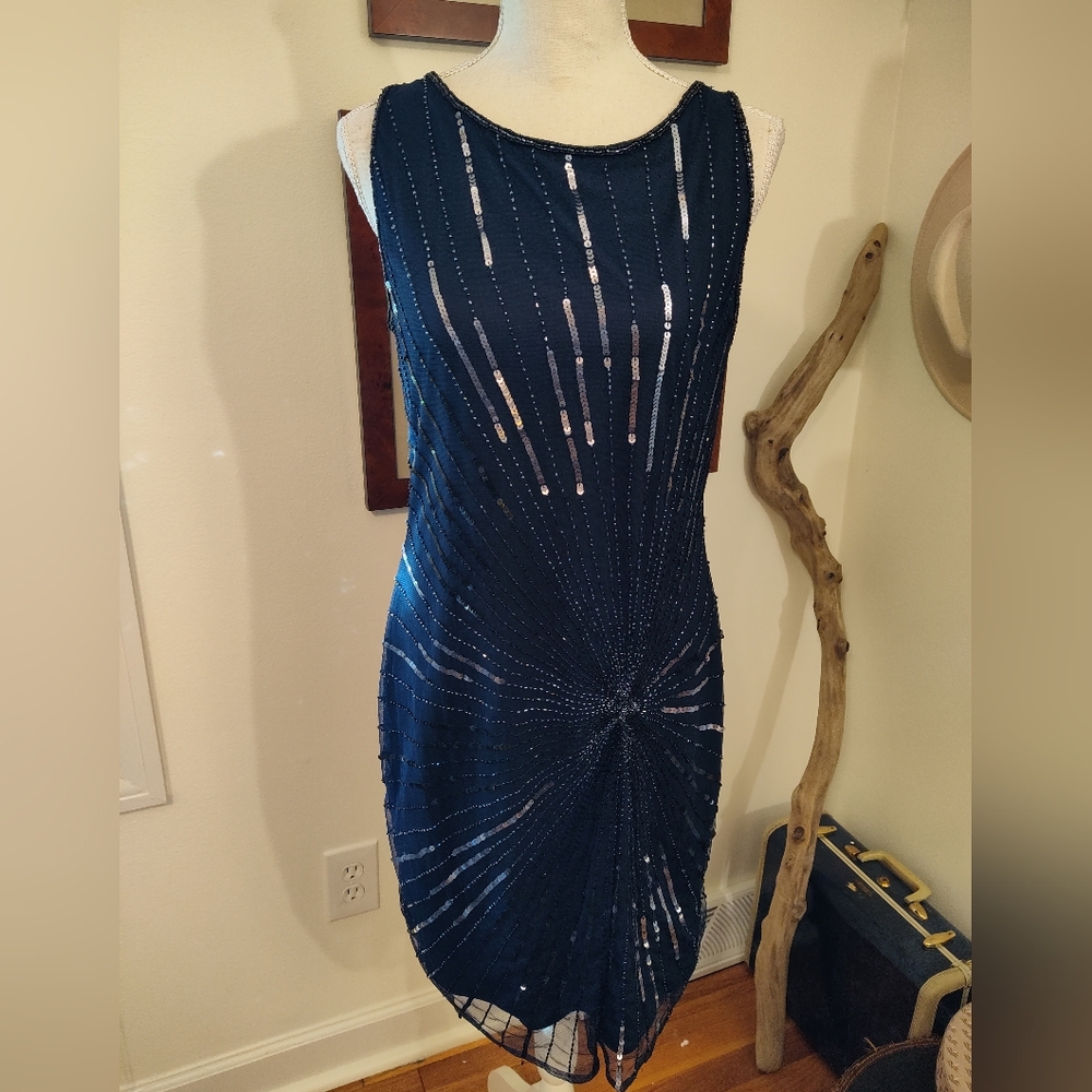 Navy beaded and sequin Dress